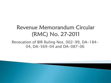 2011 Revenue Memorandum Circulars .